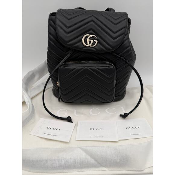 NEW GUCCI $3400 MARMONT BLACK LEATHER TOTE BACKPACK BAG AUTHENTIC! main image 9